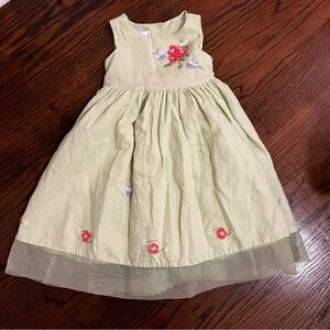Vintage Talbots Kids Green Embroidered Dress size 3 with wear